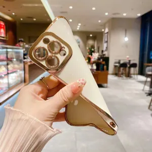 Elegant white and rose gold electroplated TPU soft phone case with camera lens protection.