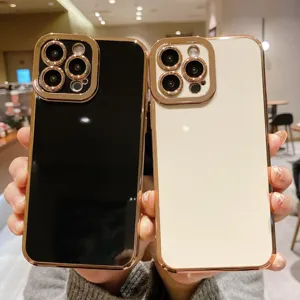 Electroplated Silicone Phone Case High Gloss Solid Color Soft Protection Cover Compatible For iPhone Series