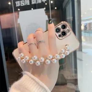Pearl bracelet electroplated phone case soft cover compatible for iPhone stylish protective case