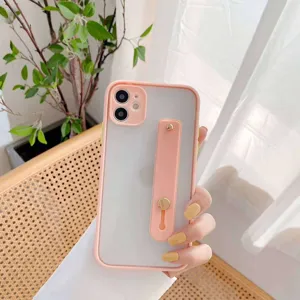 Silky skin-feel wristband protective phone case compatible with iPhone, detail view.