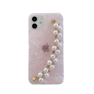 Pink acrylic pearl bracelet phone case luxury shell cover for modern smartphone device style