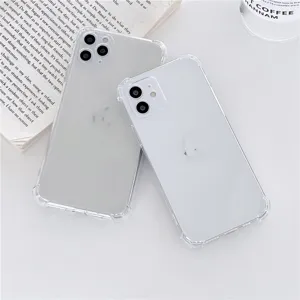 Clear phone case with shockproof soft edges designed for Apple iPhone models, minimalist style.