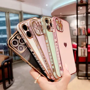 Luxe Vergulde TPU Telefoonhoesje Gouden Rand Hart Letter Patroon Schokbestendig Back Cover Beschermhoes Compatibel Met iPhone