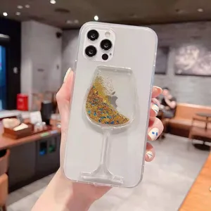 Klare Glitzer Weinglas Handyhülle für iPhone, weiche Kante Treibsand Schutzhülle.