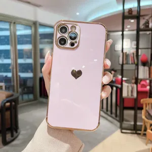 Luxe gegalvaniseerde roze telefoonhoesje met hartontwerp compatibel met iPhone 16 15 14 13 Pro Max