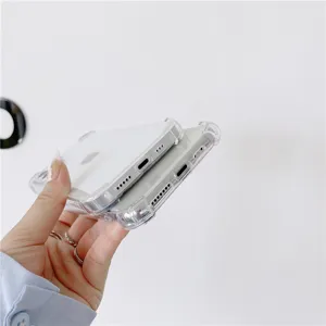 Clear transparent protective phone case with corner drop protection for Apple iPhone models.