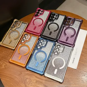 Coque de telephone a paillettes et placage magnetique pour Samsung S24 S25 Ultra, degrade de luxe