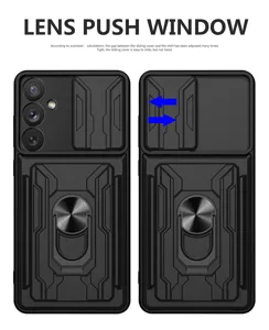 Funda de teléfono magnética con anillo, ventana deslizante para lente y protección.