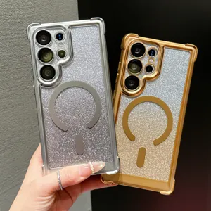Vue détaillée de la coque de téléphone magnétique à paillettes électrodéposées antichoc.