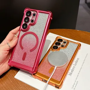 Vue détaillée de la coque magnétique à paillettes dégradées avec coins électroplaqués.