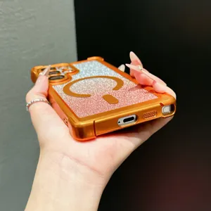 Coque de téléphone Samsung dégradé paillettes électrolytique vue détail avec anneau aimanté
