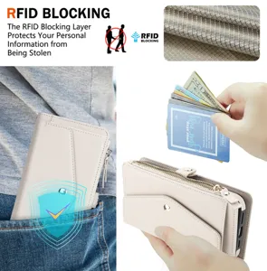 Business wallet style phone case detail view, RFID blocking card holder cover