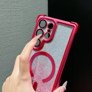 Coque Samsung magnétique pailletée avec dégradé, vue détaillée montrant la protection galvanisée.