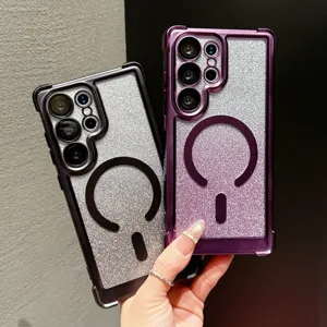 Coque de Téléphone avec Support Magnétique en TPU Électroplaqué de Luxe Paillettes Dégradées Anti-Chute Quatre Corners Protection Complète Compatible avec Samsung Galaxy