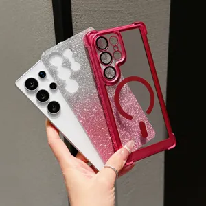 Coque de téléphone à paillettes galvanisée magnétique compatible Samsung, protection antichoc.