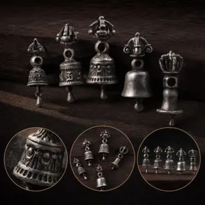Tibetan Nepal Style Alloy Vajra Bell Small Charm Antique Silver Finish For Buddhist Bracelet Necklace Craft DIY Jewelry Findings