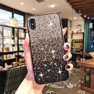 Gradient rhinestone phone case for smartphone, sparkling crystal bling protective cover back.