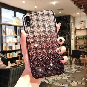 Gradient rhinestone diamond phone case sparkly bling crystal back protective cover