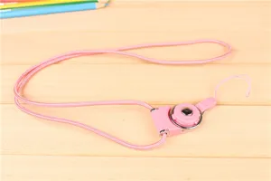 Cordon de cou pour téléphone portable rose avec anneau tournant détachable pour badge
