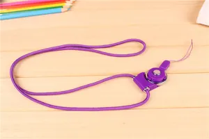 Dragonne de téléphone violette amovible avec anneau rotatif, idéale pour les badges et mobiles.