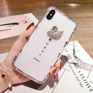 Luxury Transparent Rhinestone Bowknot Phone Case With Crystal Beaded Lanyard Shockproof Full Protective Back Cover For Women