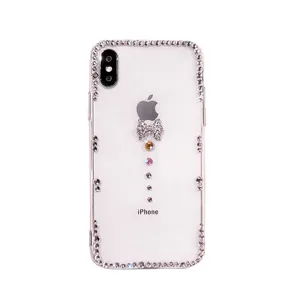 Clear rhinestone bow iPhone case shockproof clear case with bow and diamonds protective cover