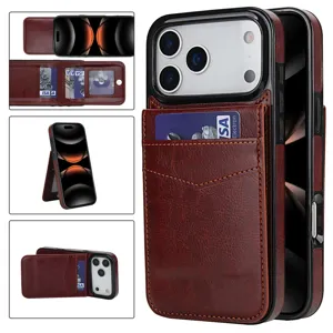 Hoogwaardige lederen flip telefoonhoesje met kaartsleuven en standfunctie voor iPhone.
