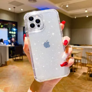Clear glitter phone case with sparkle bling effect protective cover for iPhone 16 Pro Max