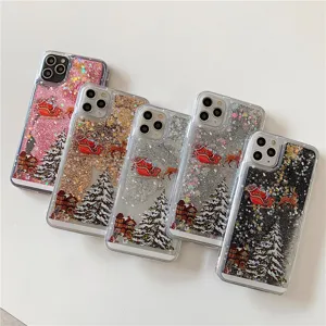 Christmas quicksand phone case compatible with iPhone, glitter snow mobile cover.