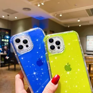 Glitter hard phone case for iPhone 14 Pro Max 16 Pro, stylish shiny back cover.