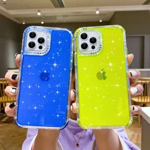 Clear glitter phone case with camera protection, sparkling mobile cover for iPhone 16 Pro Max.