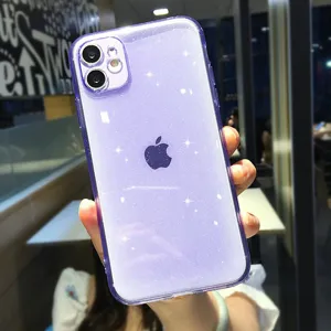 Purple glitter TPU phone case for iPhone, candy color shiny protective back cover slim fit.