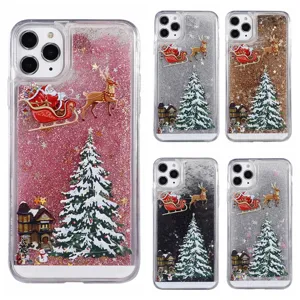 Christmas Santa Claus Christmas Tree Quicksand Phone Case For iPhone 16 15 14 13 12 11 Pro Max Liquid Glitter TPU Cover