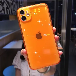 Orange glitter TPU phone case for iPhone, candy color shiny protective back cover accessory.