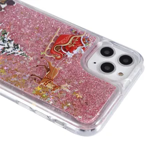 Detailed view of the sparkling liquid glitter phone case featuring festive Christmas art.