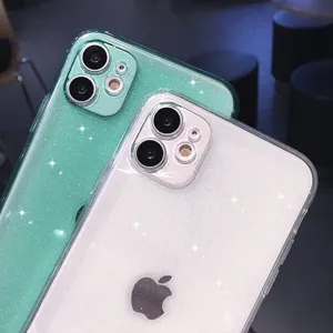Glitter TPU phone case for iPhone, candy color full coverage soft protective back cover.