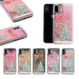 Christmas quicksand liquid glitter phone case for iPhone, stylish protective back cover with festive tree.