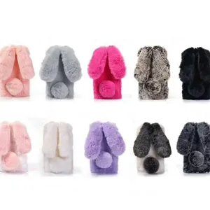 Pluche telefoonhoesje met konijnenoren zachte warme winter bont cover voor iPhone schattig