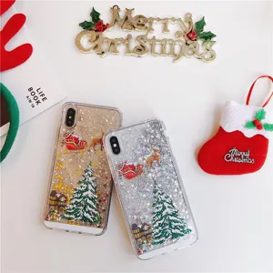 Christmas liquid quicksand phone case compatible with iPhone, cute glitter protective cover.