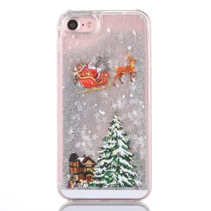 Christmas glitter quicksand phone case compatible with iPhone, featuring Santa design.