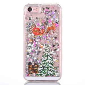 Clear Christmas glitter liquid phone case with floating sequins for mobile protection.