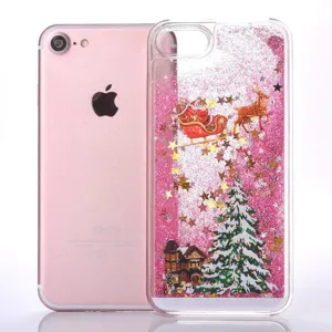 Christmas liquid glitter phone case clear floating snow mobile phone cover for festive gift.