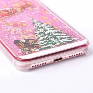 Christmas liquid glitter phone case pink snow tree aesthetic cute protective cover