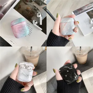 Marble pattern protective case for AirPods 2, wireless earphone charging box cover detail view.