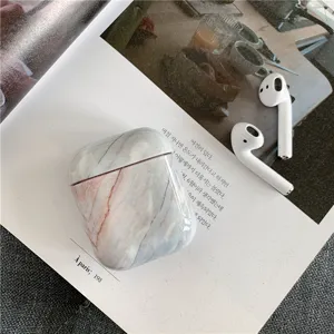 Marble pattern protective cover for wireless earphones, premium glossy texture detail view.