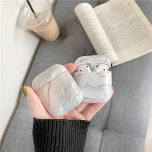 Marble pattern protective case for AirPods wireless earphones, stylish and durable.
