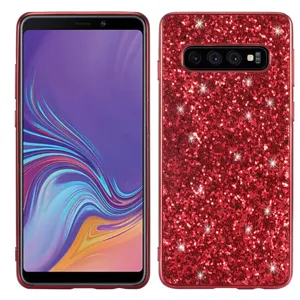 Red glitter electroplated phone case full protection drop resistant hard back cover detail view