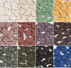 Multi-color porous cross volcanic stone beads, ideal for DIY bracelets, necklaces and spacer jewelry.