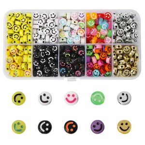 Acryl Smiley Perlen Set 10 Raster Mehrfarbige Lose Perlen Für DIY Armband Halskette Herstellung Handgefertigter Schmuck Bastelbedarf
