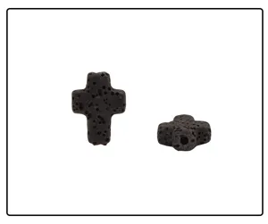 Black lava stone cross loose beads for DIY jewelry making bracelets necklaces detail view